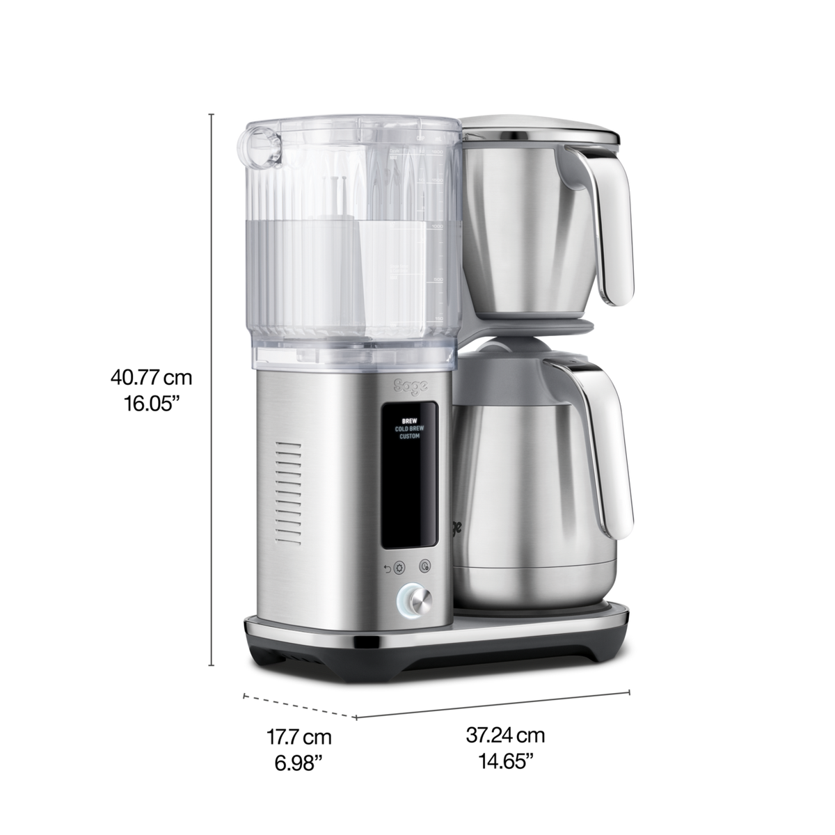 SAGE LUXE BREWER THERMAL showcasing its sleek design with double-walled thermal carafe for perfect coffee brewing.