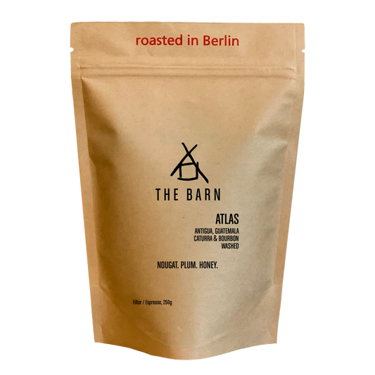 ATLAS COFFEE bag featuring Guatemala Coffee Beans, roasted in Berlin with notes of nougat, plum, and honey.