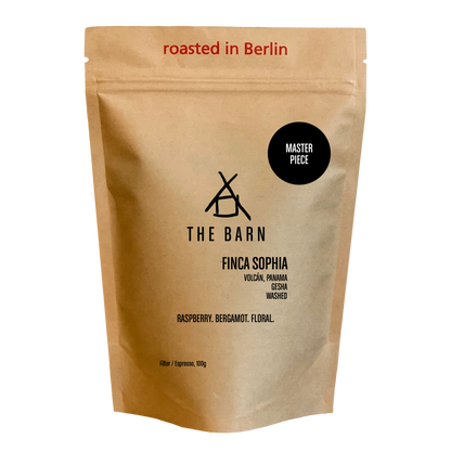 FINCA SOPHIA GESHA coffee bag featuring raspberry, bergamot, and floral notes, roasted in Berlin.