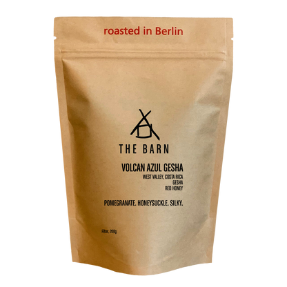 Package of VOLCAN AZUL GESHA HONEY coffee from The Barn, roasted in Berlin.